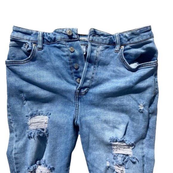 Forever 21 Jeans, Highly Distressed High Rise Button Fly, sz 31 (US 10) - Picture 6 of 7